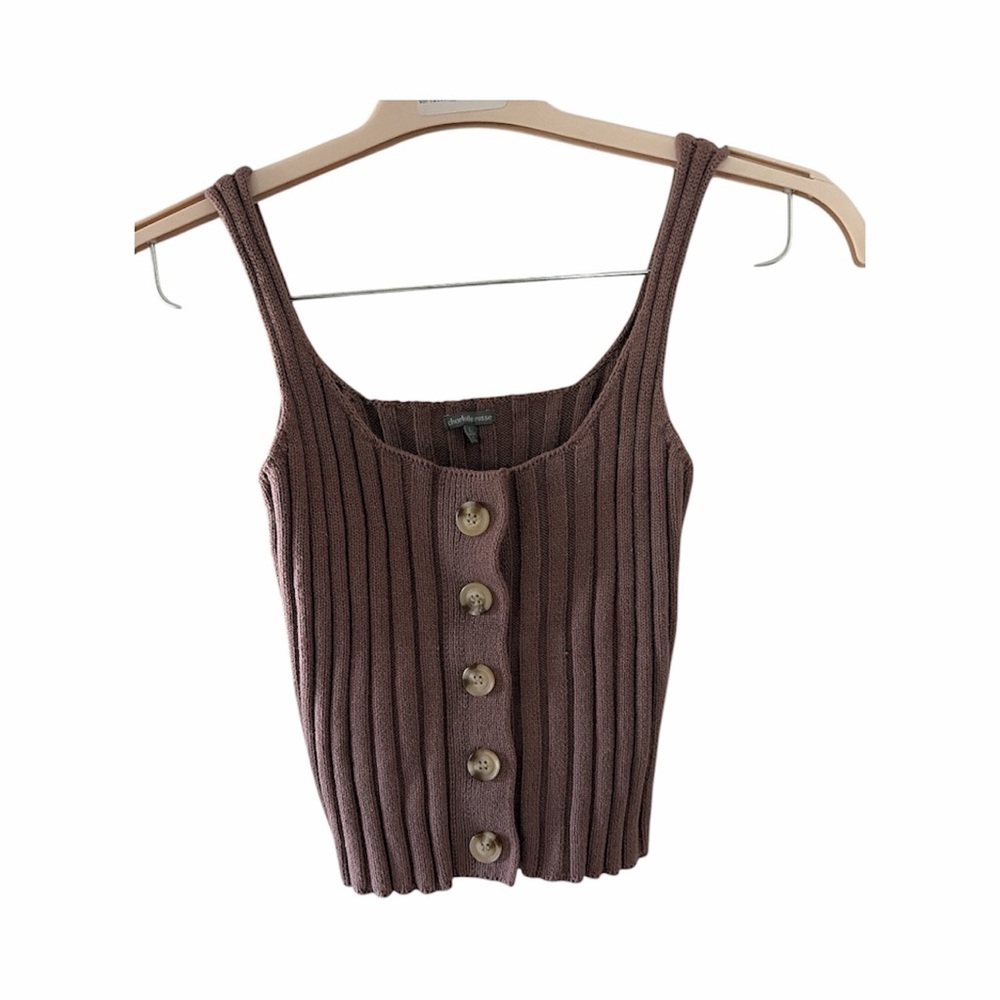 Ribbed Button-Down Tank Top - Brown